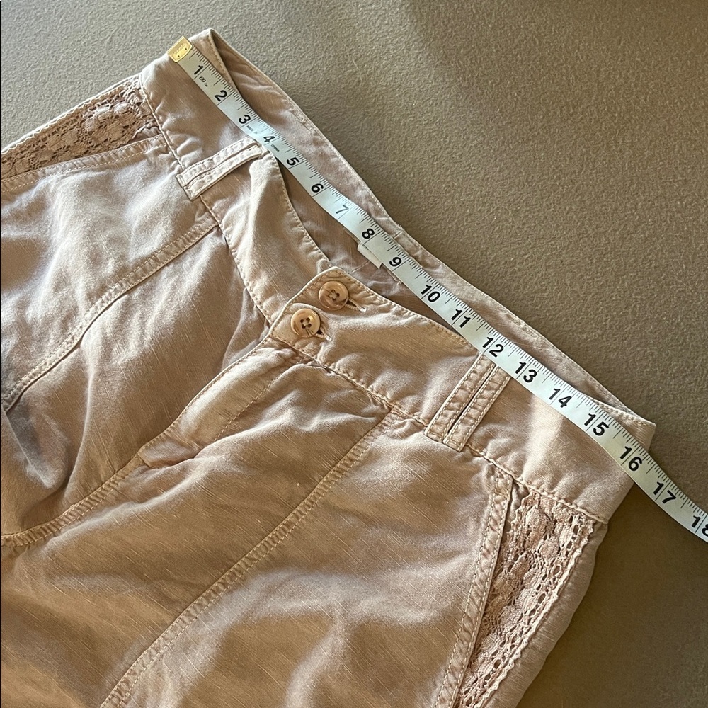 Sundance Women's Beige/Blush/Rose Dust  Linen Blend W/ Lace Pants - 10 - Picture 10 of 13